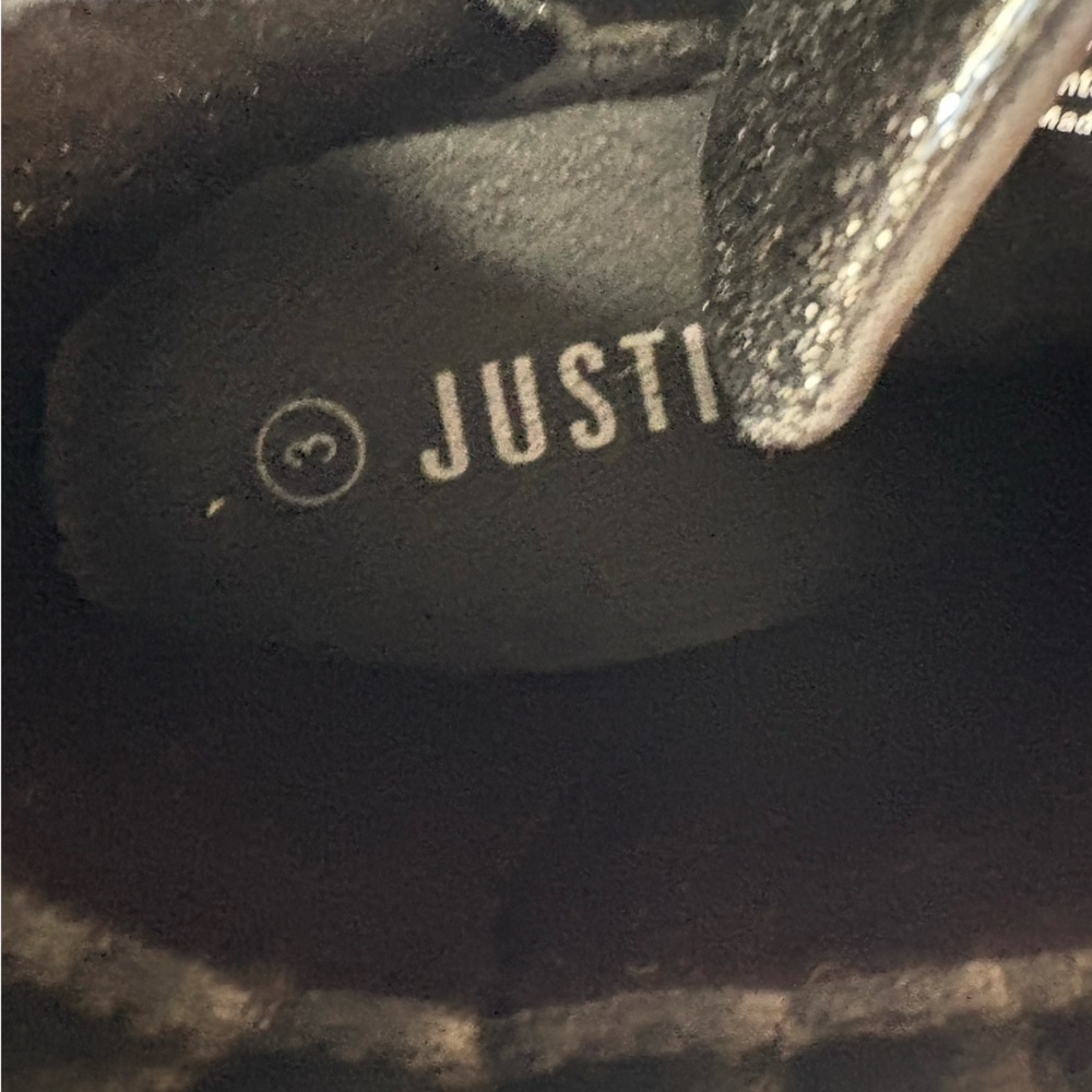 Justice Glittery Black big girls Kids Boots sz 3 zip+ 3 strap buckle preloved - Picture 9 of 12